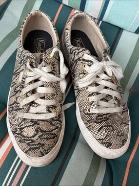 Keds Women's Snake Print Sneakers in Beige, Black & White 8